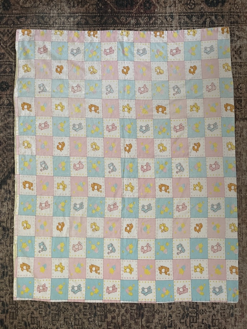 Care Bears Inspired Print Receiving/baby Blanket - Blue, Pink & Yellow